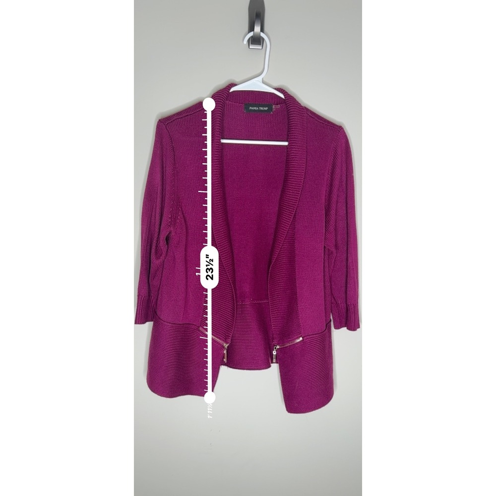 Ivanka Trump Magenta Open Front Zip Accent‎ Cardigan Sweater Women's Large L - Picture 4 of 7